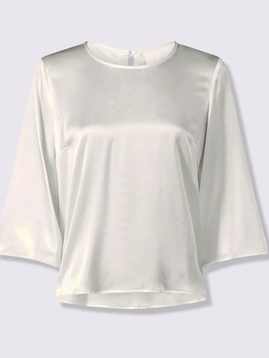Chemisier soie-viscose col rond manches trois quart fronces