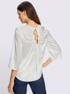 Chemisier soie-viscose col rond manches trois quart fronces