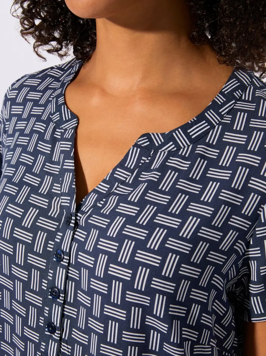 Chemisier Viscose imprimé à col V ouvert et manches courtes