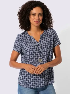 Chemisier Viscose imprimé à col V ouvert et manches courtes