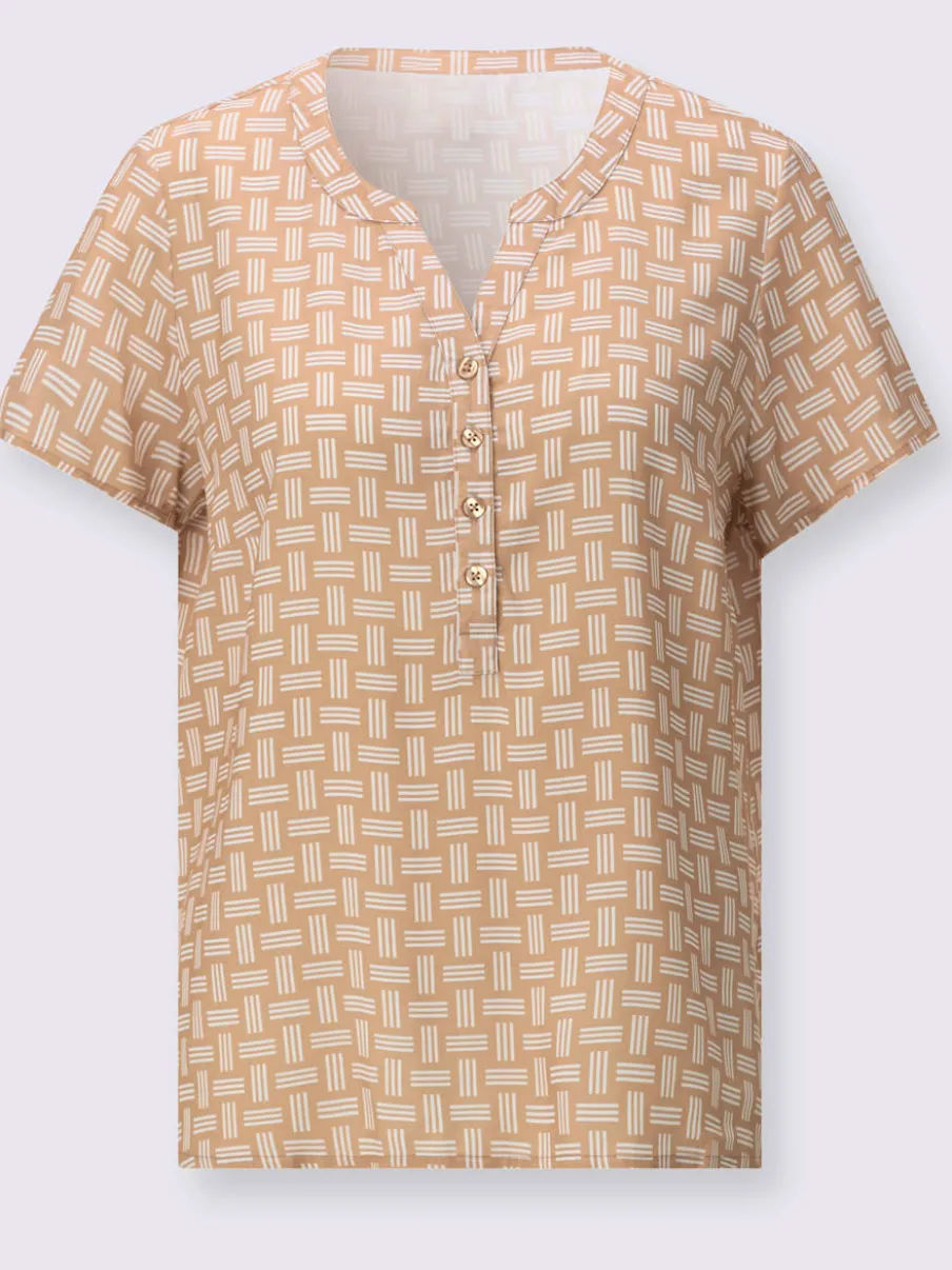 Chemisier Viscose imprimé à col V ouvert et manches courtes