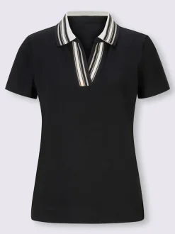 Col polo en V à rayures contrastées et T-shirt à manches courtes