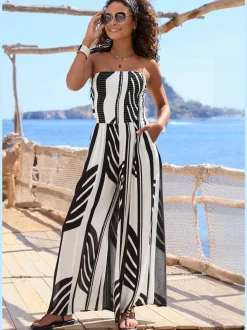 Combinaison bandeau estivale à haut smocké et poches latérales