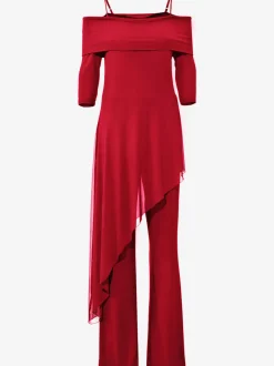 Combinaison jambes larges avec col en Carmen et manches 3/4