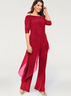 Combinaison jambes larges avec col en Carmen et manches 3/4