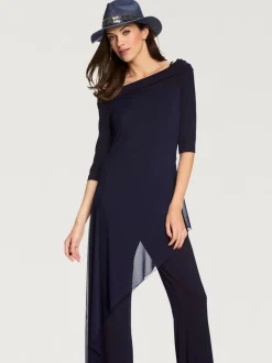 Combinaison jambes larges avec encolure Carmen et manches élégantes