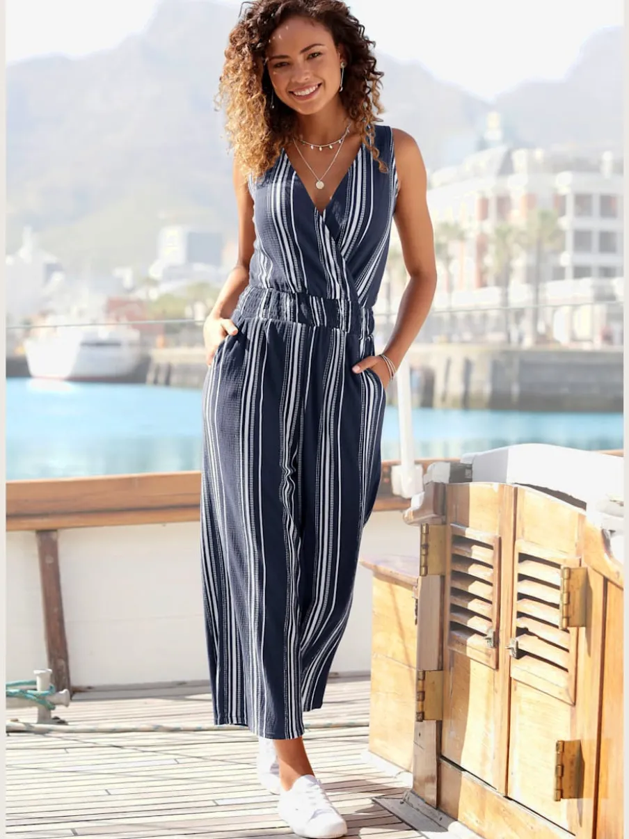 Combinaisons pantalons larges avec empiècement smocké rayé