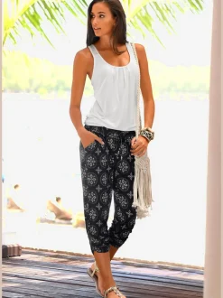 Corsaire d'été en viscose à imprimé floral avec ceinture élastique