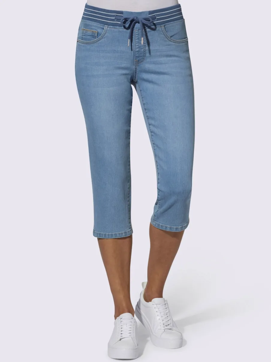 Corsaire en jean avec ceinture élastique et fentes latérales