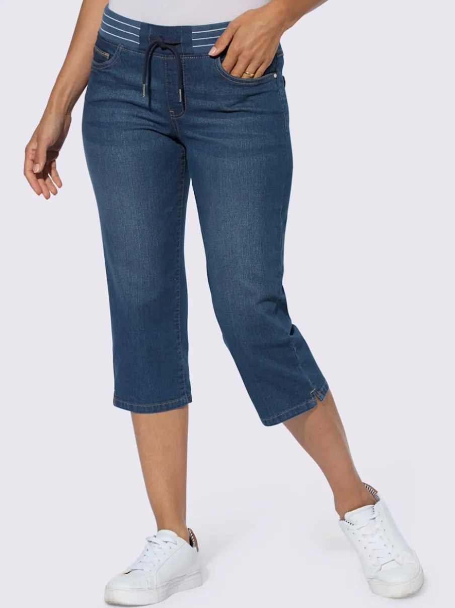 Corsaire en jean avec ceinture élastique et fentes latérales