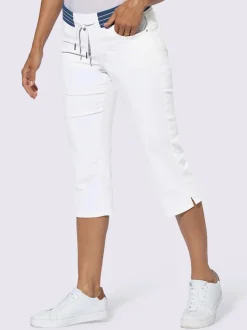 Corsaire en jean avec ceinture élastique et fentes latérales