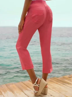 Corsaire à poches avec ceinture élastique et broderie décorative