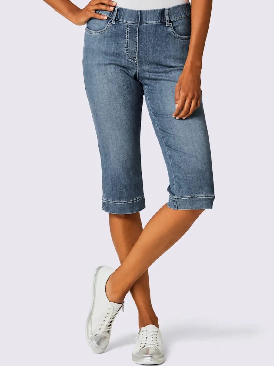 Corsaires en jean extensibles avec ceinture élastique et fentes