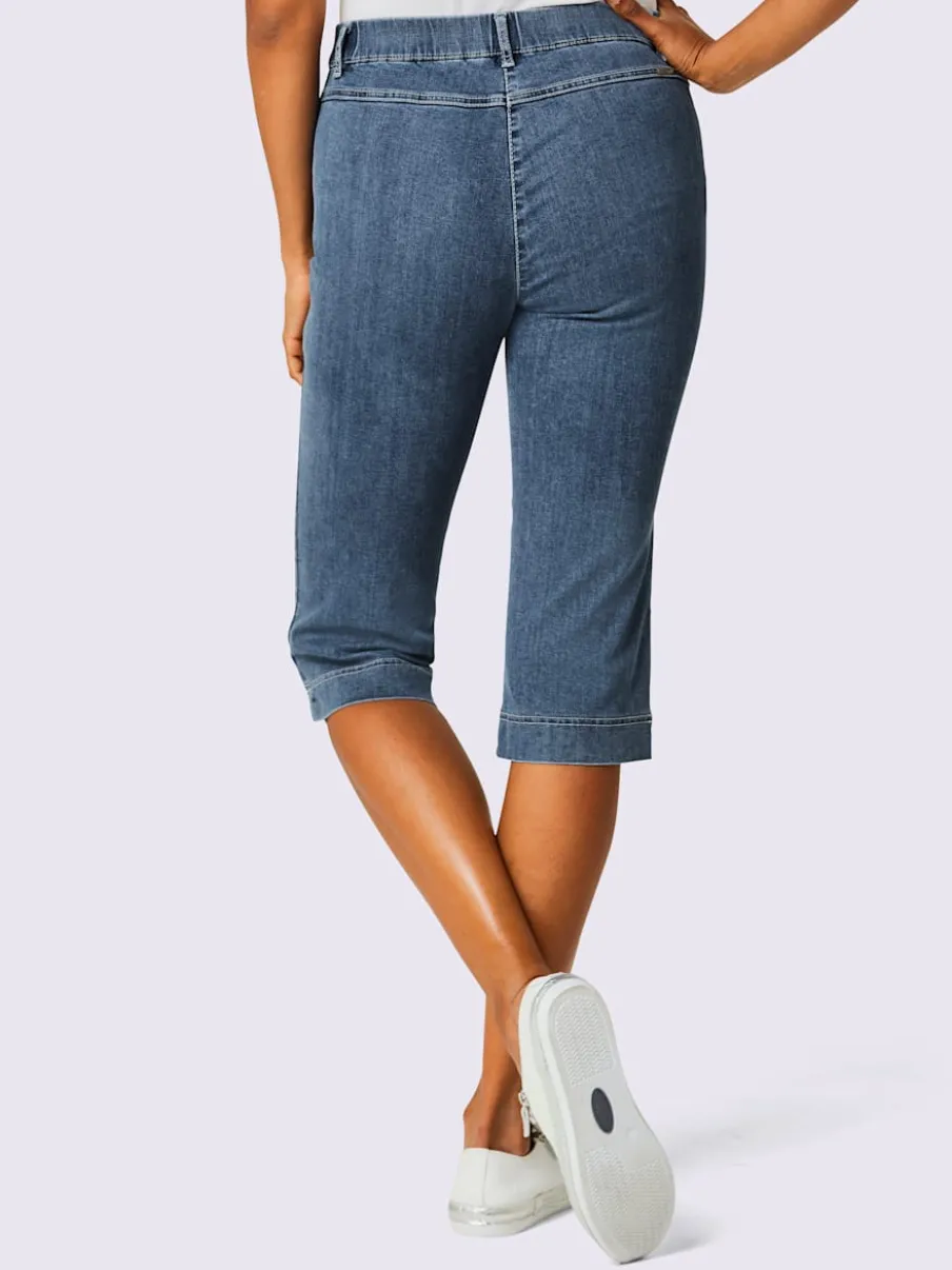 Corsaires en jean extensibles avec ceinture élastique et fentes