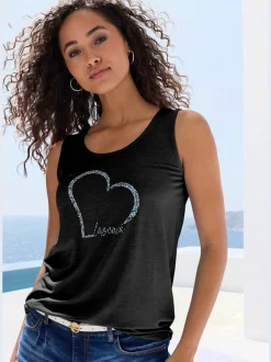 Débardeur avec imprimé cœur et coupe décontractée en viscose extensible