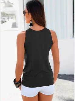 Débardeur à col avec fente et boucle décorative en viscose