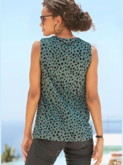 Débardeur col V plissé à larges bretelles en jersey viscose imprimé