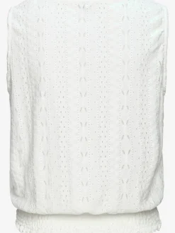 Débardeur d'été sans manches avec motif ajouré et ceinture smockée
