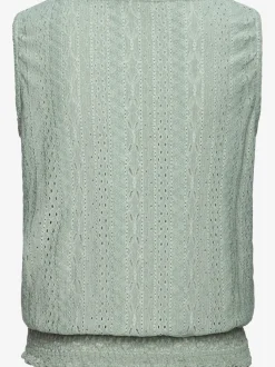 Débardeur d'été sans manches avec motif ajouré et ceinture smockée