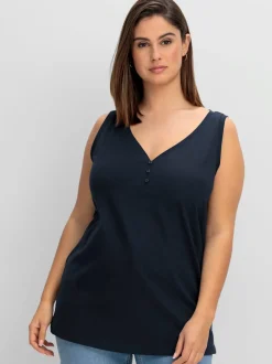 Débardeur encolure en v avec patte de boutonnage décorative