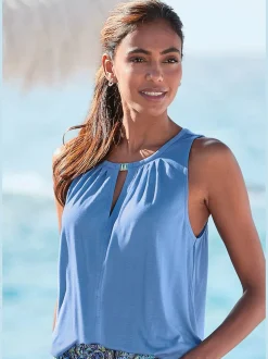 Débardeur à encolure fendue et boucle décorative en viscose