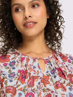 Débardeur à encolure ronde avec fente et motif floral