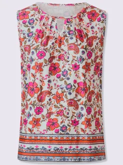 Débardeur à encolure ronde avec fente et motif floral