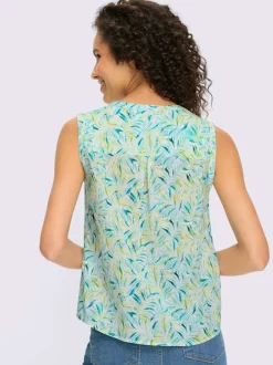 Débardeur à encolure ronde avec motifs feuilles tropicales et petites fronces