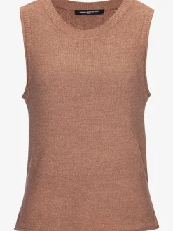 Débardeur à encolure ronde sans manches en tricot léger avec ourlet fendu