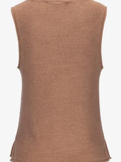 Débardeur à encolure ronde sans manches en tricot léger avec ourlet fendu