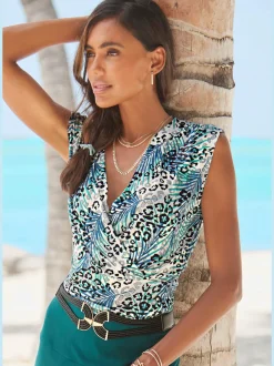 Débardeur encolure V avec motifs animaliers et couture flatteuse
