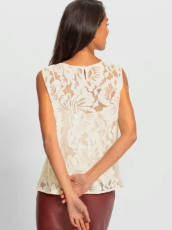 Débardeur en dentelle florale avec encolure ronde boutonnée