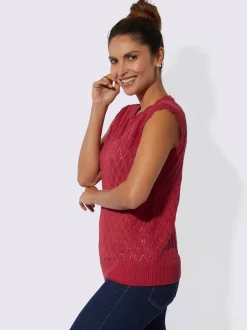 Débardeur en tricot à col rond et mancherons avec motif ajouré