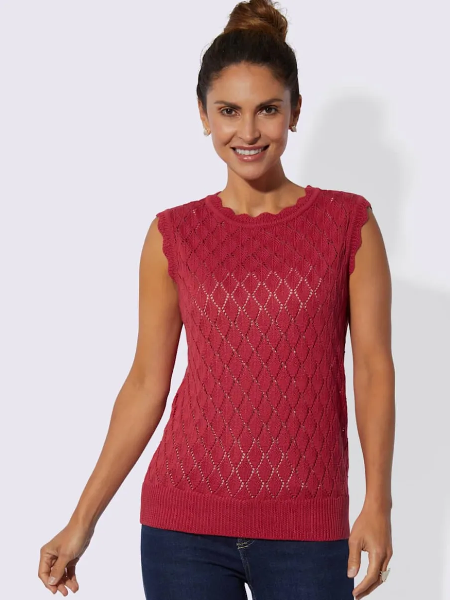 Débardeur en tricot à col rond et mancherons avec motif ajouré