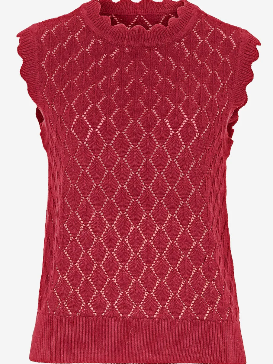 Débardeur en tricot à col rond et mancherons avec motif ajouré