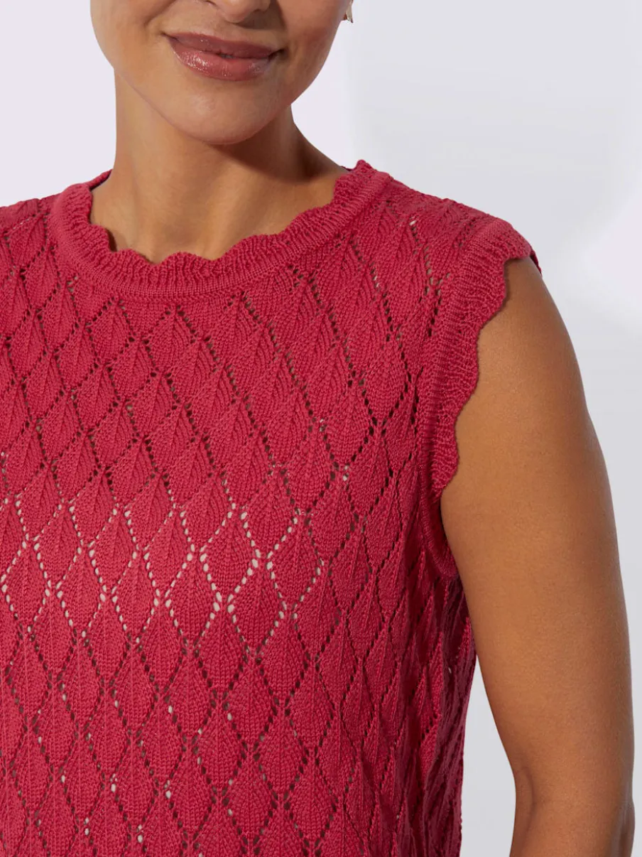 Débardeur en tricot à col rond et mancherons avec motif ajouré