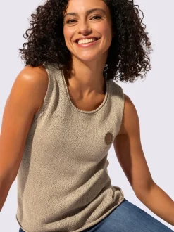 Débardeur en tricot à col rond et sans manches avec empiècement décoratif
