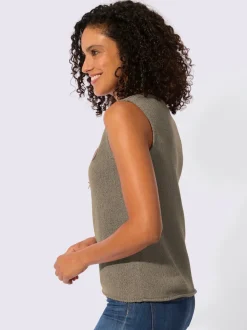 Débardeur en tricot à col rond et sans manches avec empiècement décoratif