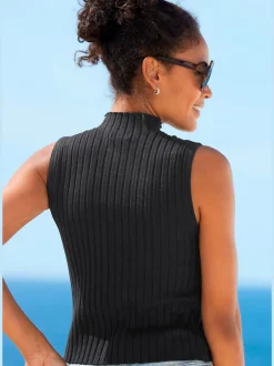 Débardeur en tricot côtelé à col montant et coupe ajustée