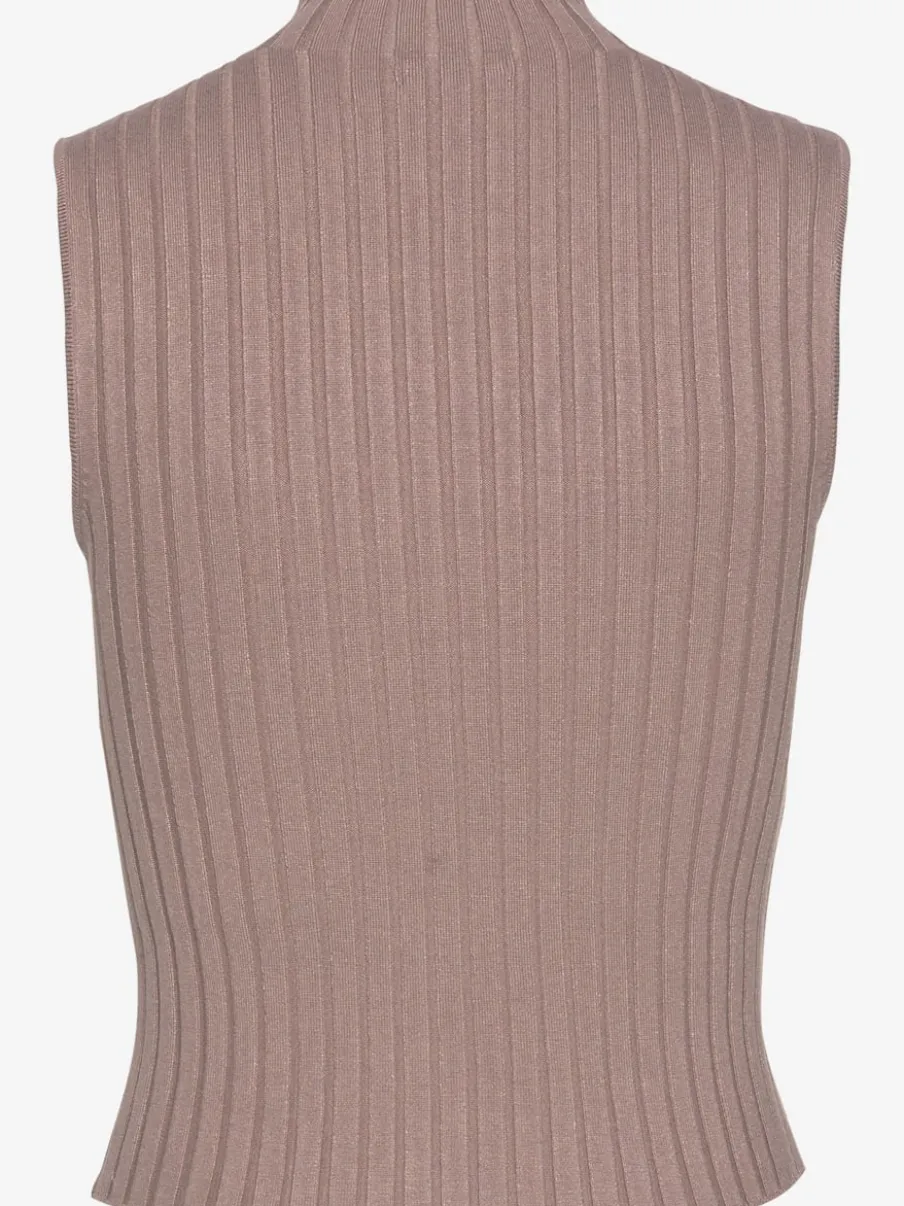 Débardeur en tricot côtelé à col montant et coupe ajustée