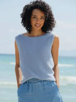 Débardeur en tricot encolure U avec patte de boutonnage au dos
