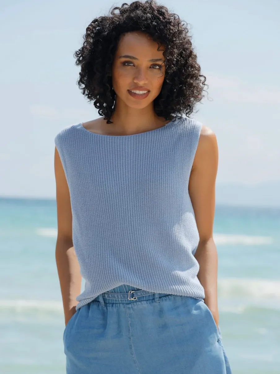 Débardeur en tricot encolure U avec patte de boutonnage au dos