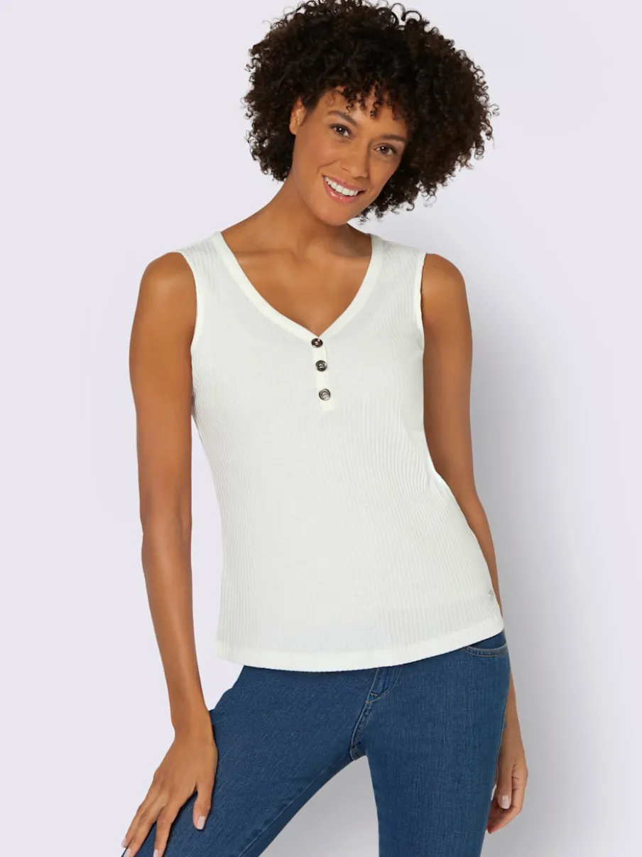 Débardeur en viscose extensible à col V avec boutons décoratifs