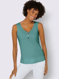 Débardeur en viscose extensible à col V avec boutons décoratifs