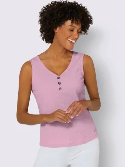 Débardeur en viscose extensible à col V avec boutons décoratifs