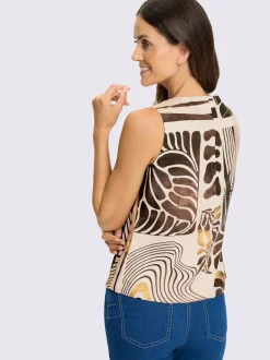 Débardeur fluide motif imprimé encolure carrée coutures princesse