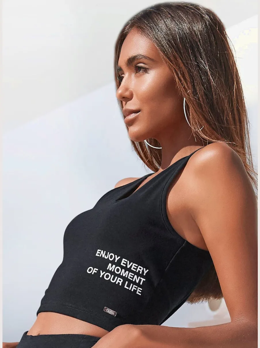 Débardeur sans manches avec imprimé graphique en décolleté croisé