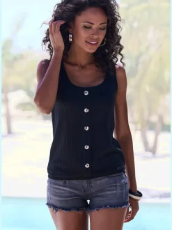Débardeur sans manches avec patte de boutonnage et ceinture élastiquée
