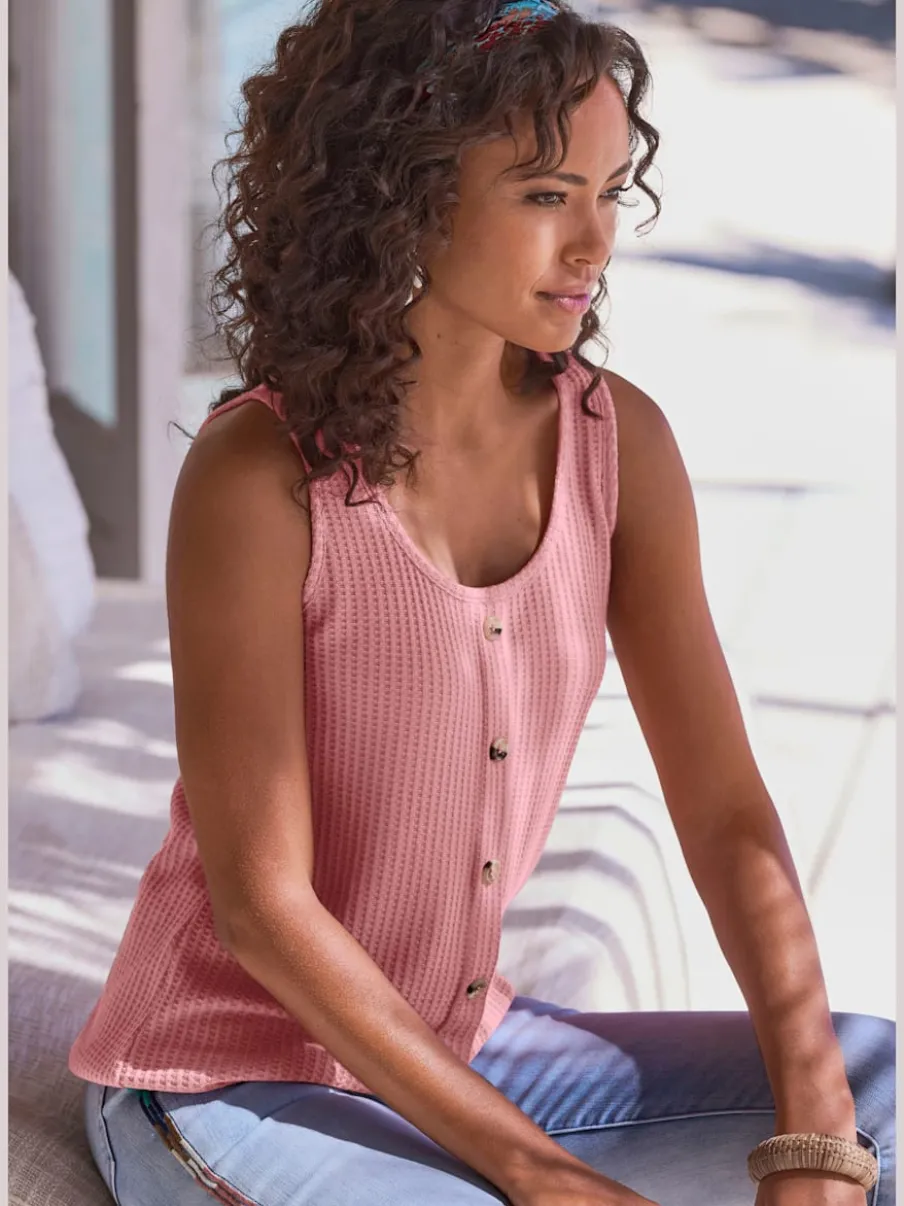 Débardeur sans manches avec patte de boutonnage et ceinture élastiquée