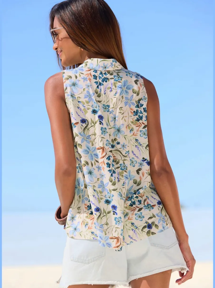 Débardeur sans manches en tissu doux imprimé fleuri